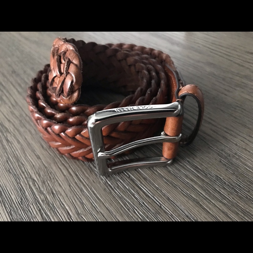 Cole Han Men’s Leather British Tan Braided Belt 32